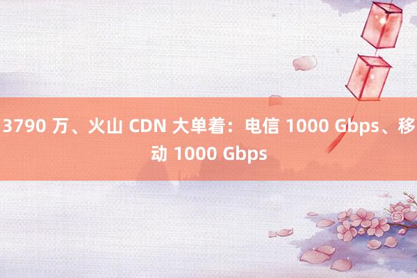 3790 萬、火山 CDN 大單著：電信 1000 Gbps、移動 1000 Gbps