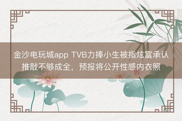 金沙電玩城app TVB力捧小生被指炫富承認(rèn)推敲不夠成全，預(yù)報(bào)將公開性感內(nèi)衣照